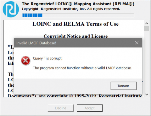 RELMA Invalid LMOF Database Error – LOINC