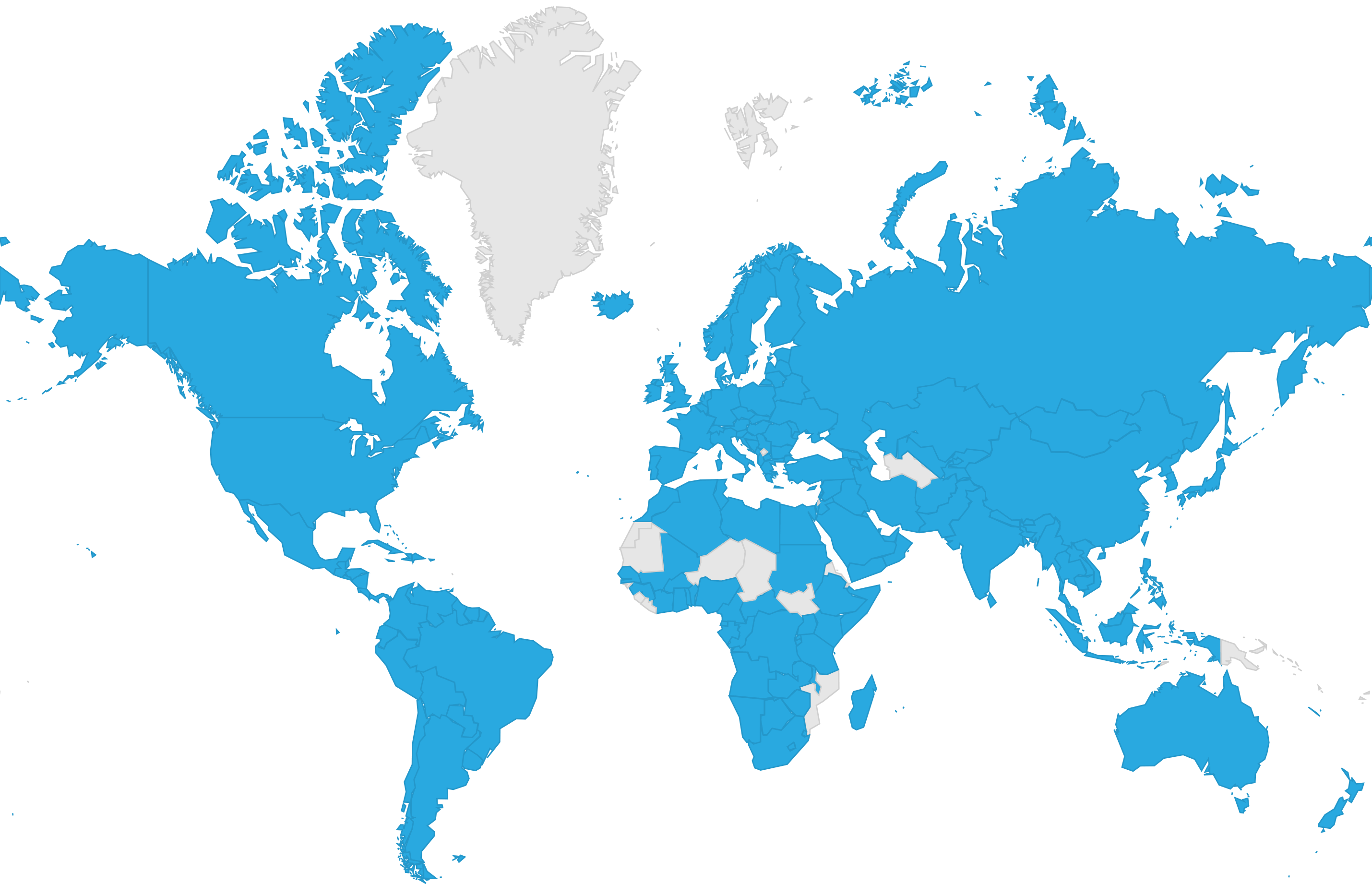World atlas showing LOINC user representation by country