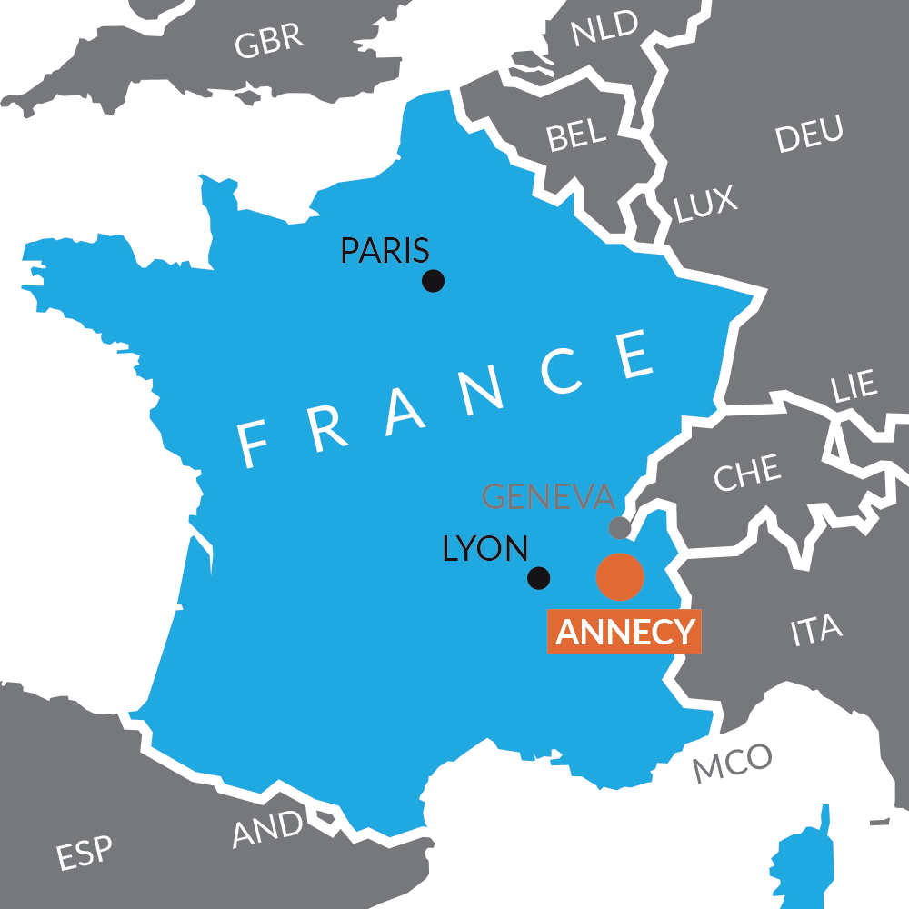 Map of France highlighting the local of Annecy