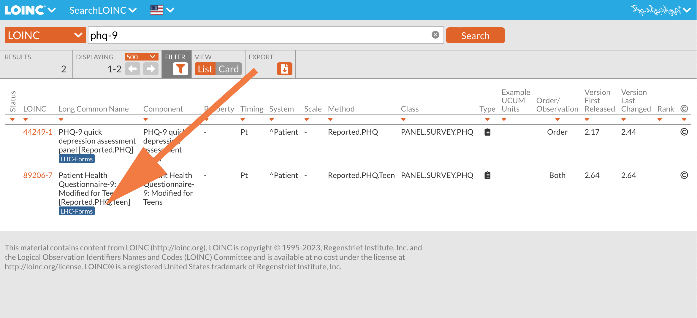 Link to individual LHC-Forms from SearchLOINC results