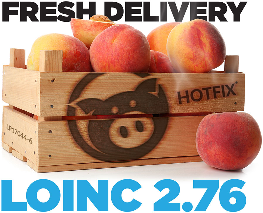 Fresh Delivery LOINC version 2.76 HOTFIX with a wooden crate of peaches